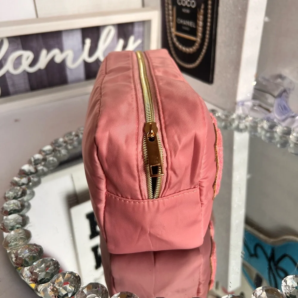 Pink Cosmetic Bag with Gold Accents 9X5